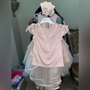 2 piece dusty pink high low tulle skirt flower girl/party set